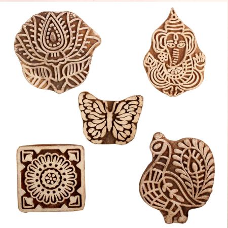 Set of 5 Piece New Mix Wooden Printing Block